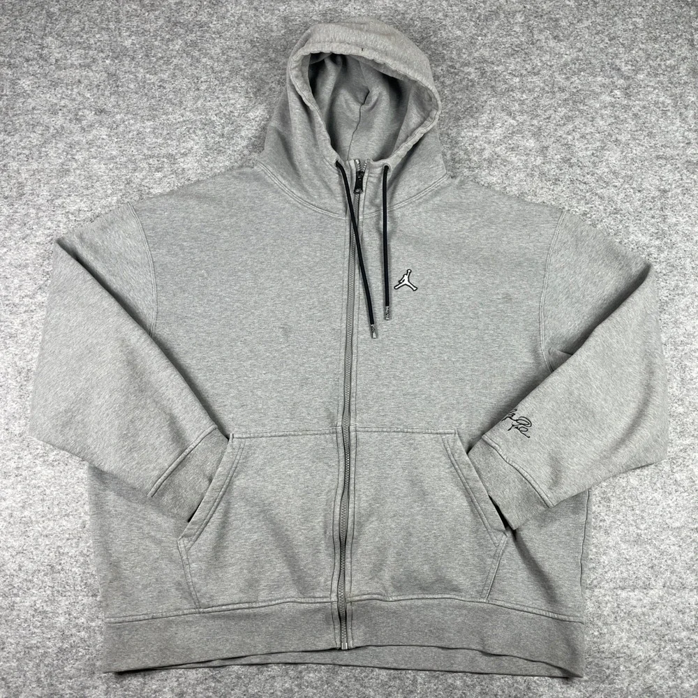 Jordan Zip Hoodie Mens 3XL Gray Jumpman Fleece Full Zip Sweatshirt